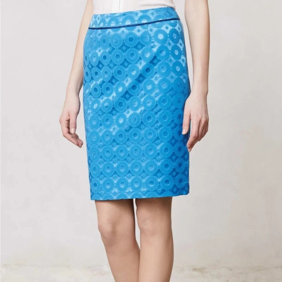 ANTHROPOLOGIE MAEVE SADIE BLUE CIRCLE PENCIL SKIRT - Picture 1 of 5